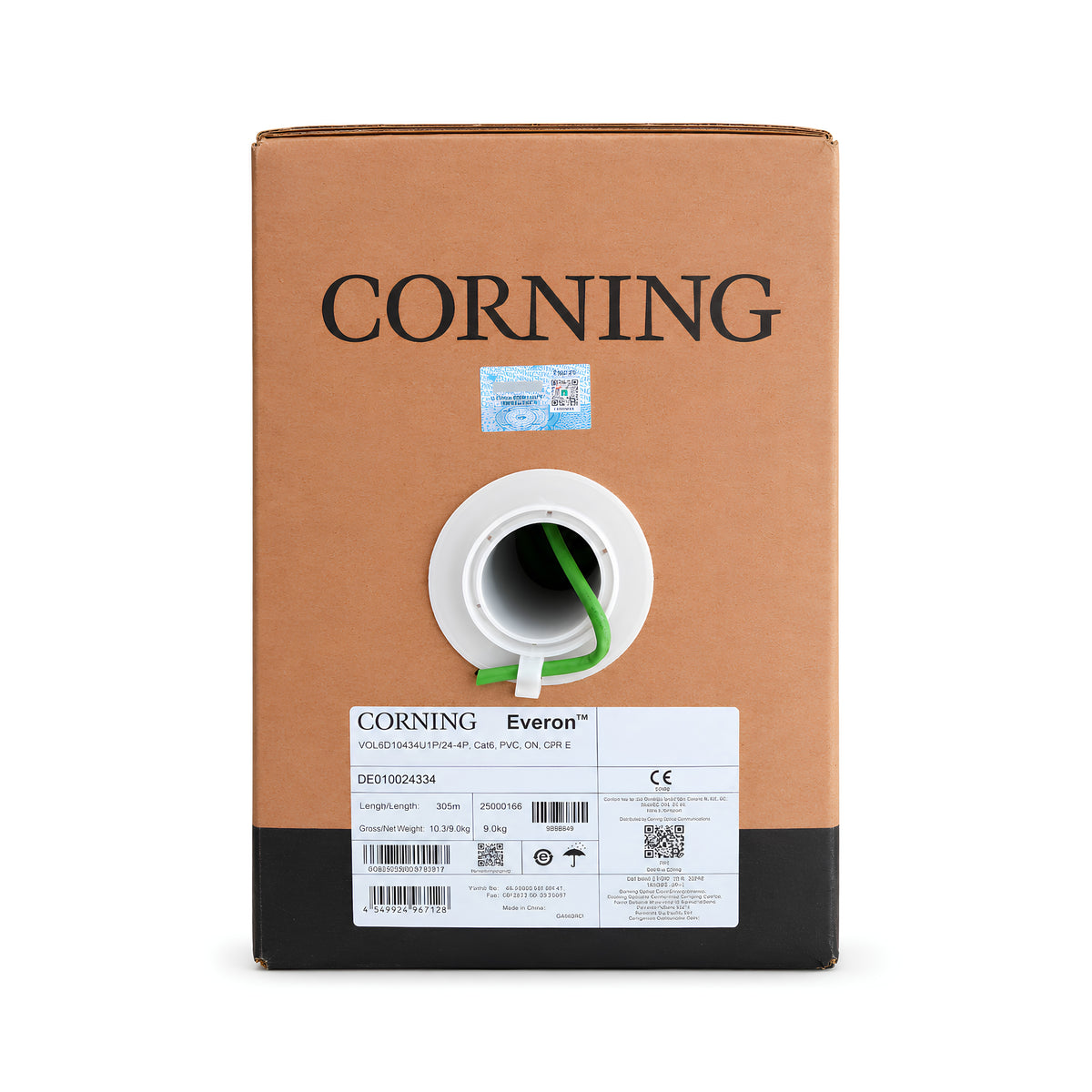Corning Everon Cat6 U/UTP Ethernet Cable, 305m, 24 AWG, 4-Pair, Green PVC, Eca | Model DE010024334