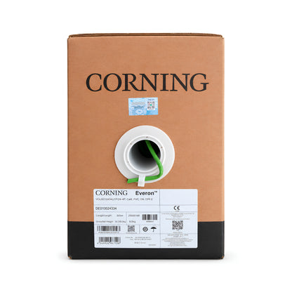 Corning Everon Cat6 U/UTP Ethernet Cable, 305m, 24 AWG, 4-Pair, Green PVC, Eca | Model DE010024334