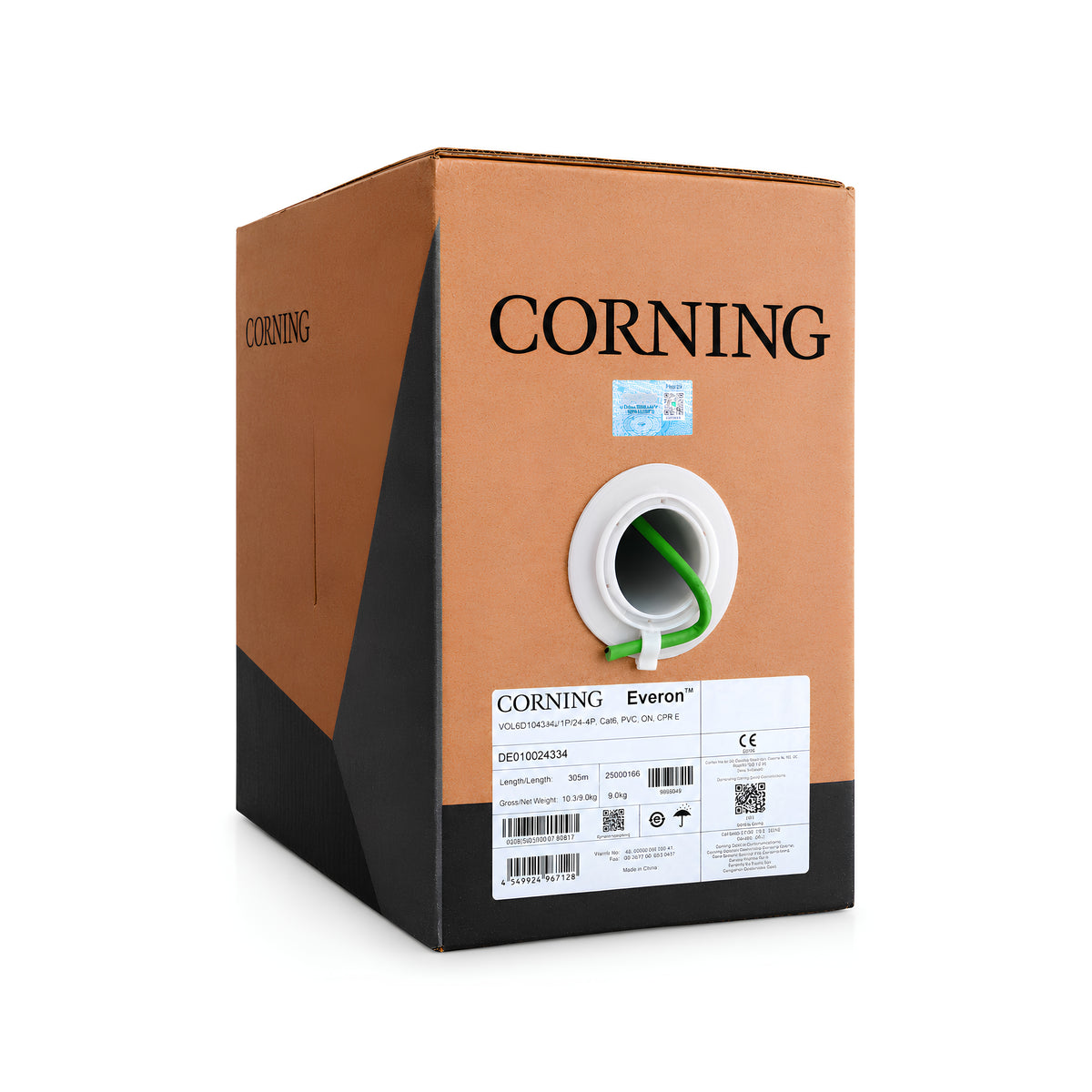 Corning Everon Cat6 U/UTP Ethernet Cable, 305m, 24 AWG, 4-Pair, Green PVC, Eca | Model DE010024334